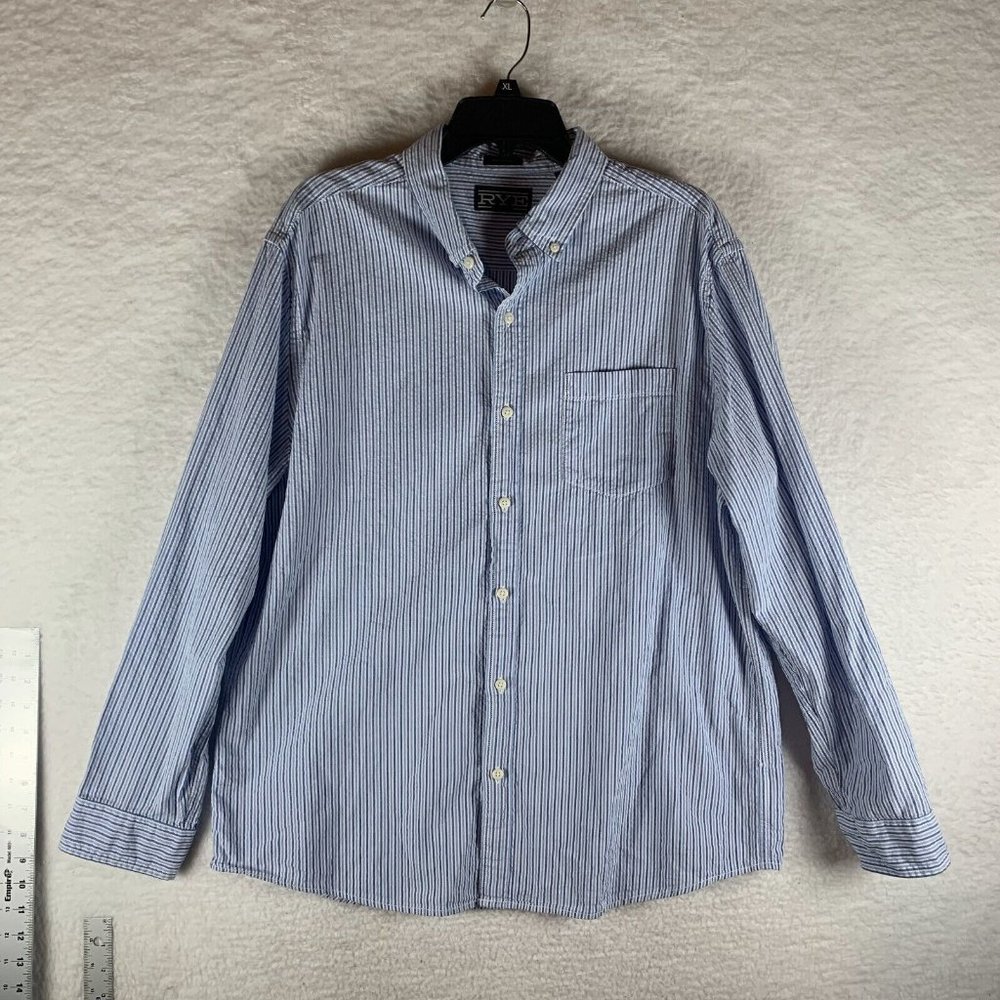 Rye By Hawker Rye Shirt Mens XL Blue Striped 100% Cotton Casual Button-Down 8387